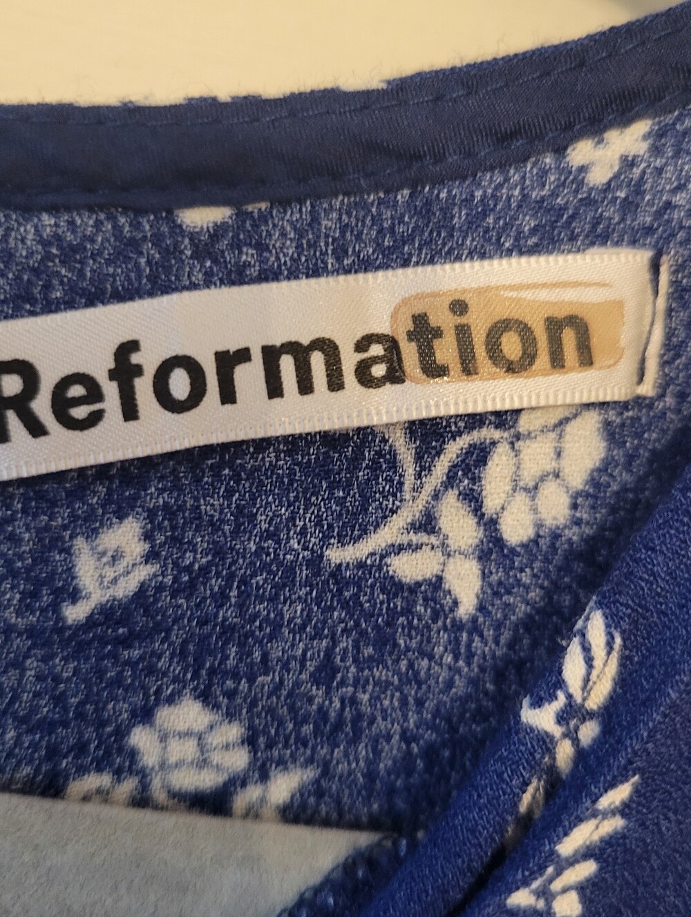 Reformation Maison Fauna Blue & White Floral Midi Dress Size 8 - Picture 5 of 6